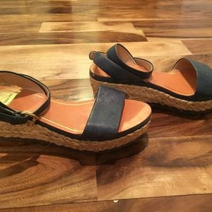 Navy ankle wrap wedges